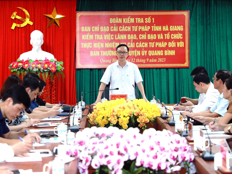 Đoàn kiểm tra số 1 Ban Chỉ đạo Cải cách tư pháp tỉnh làm việc với BTV Huyện ủy Quang Bình